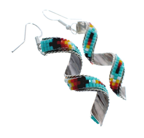 Multicolor Sterling Silver Native American Spiral Beaded Hook Dangle Earrings AX127624